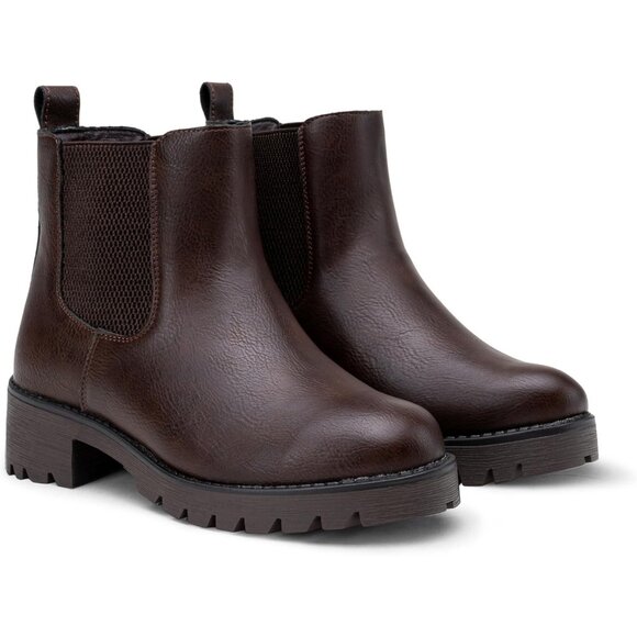 Vepose Women's Brown Leather Chunky Block Heel Chelsea Ankle Pull-On Booties - Picture 9 of 9